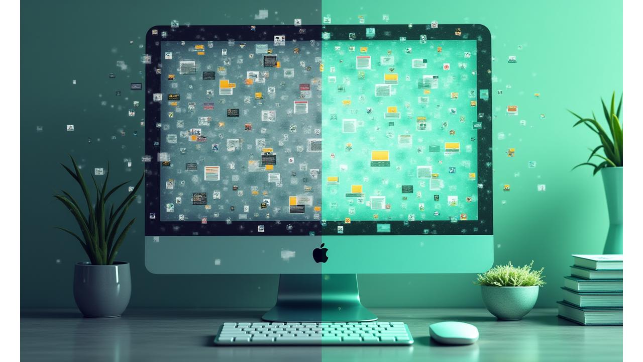 혼란스러운 디지털 문서 환경에서 깔끔하게 정리된 워크스페이스로 바뀌는 모습