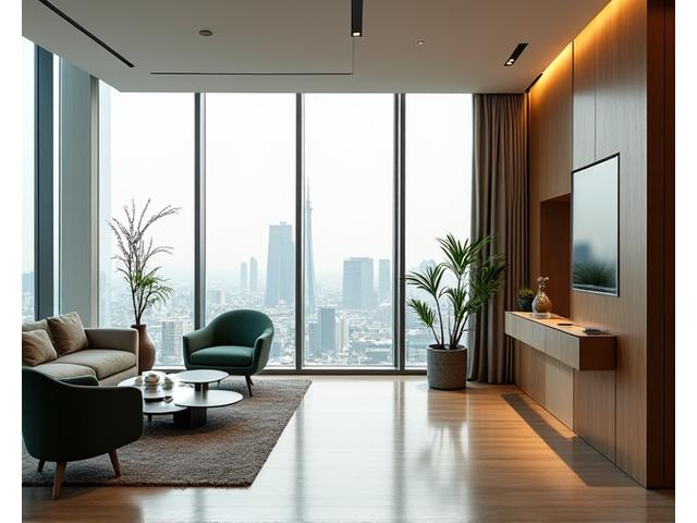 강남 고층 빌딩 사무실 내부의 효율적으로 분할된 미니멀 공간 디자인